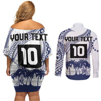 Cook Islands Marathon 2025-Pursuit in Paradise Couples Matching Off Shoulder Short Dress and Long Sleeve Button Shirt Blue Color LT03 - Polynesian Pride