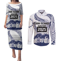 Cook Islands Marathon 2025-Pursuit in Paradise Couples Matching Puletasi and Long Sleeve Button Shirt Blue Color LT03 Blue - Polynesian Pride