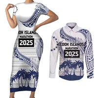 Cook Islands Marathon 2025-Pursuit in Paradise Couples Matching Short Sleeve Bodycon Dress and Long Sleeve Button Shirt Blue Color LT03 Blue - Polynesian Pride