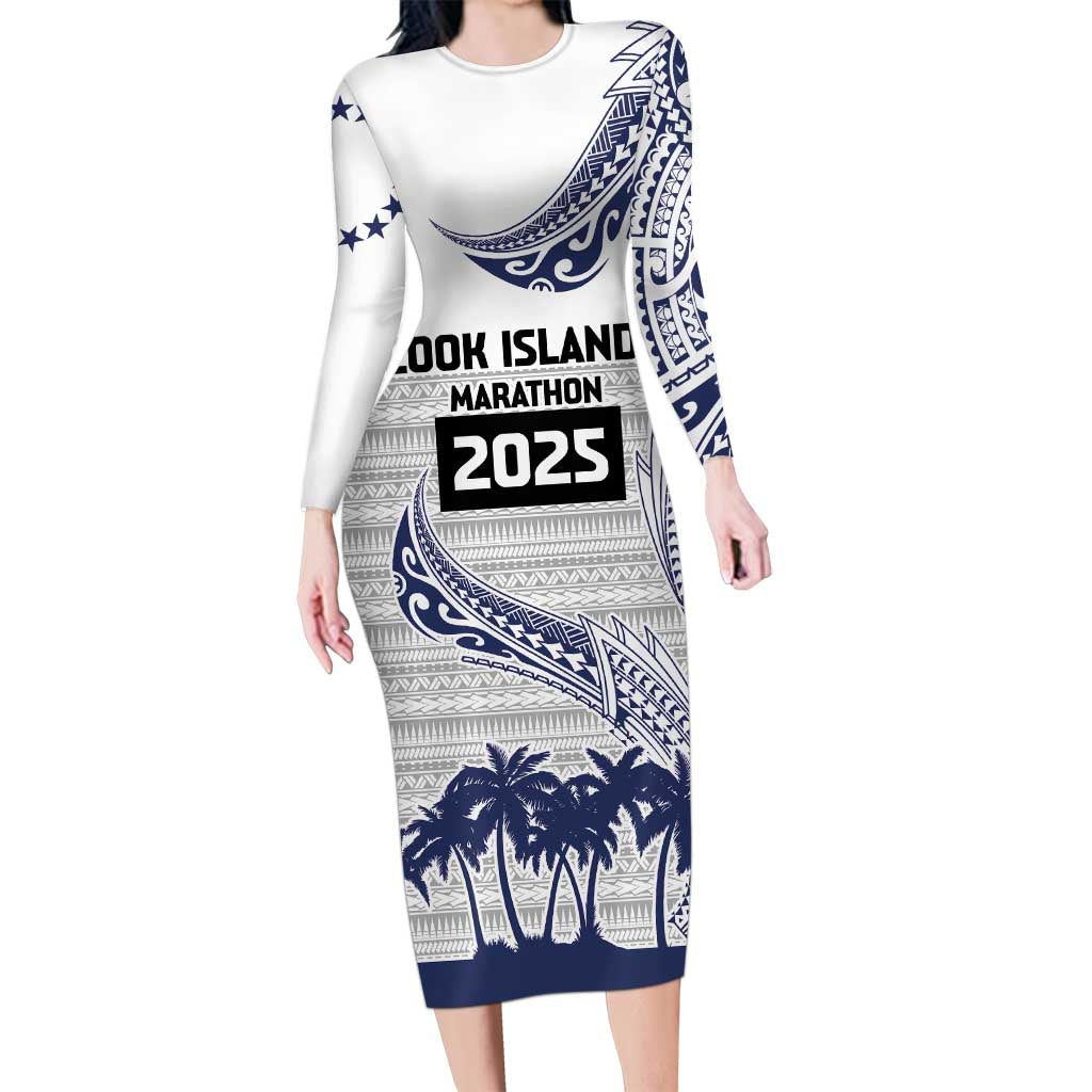 Cook Islands Marathon 2025-Pursuit in Paradise Long Sleeve Bodycon Dress Blue Color LT03 Long Dress Blue - Polynesian Pride