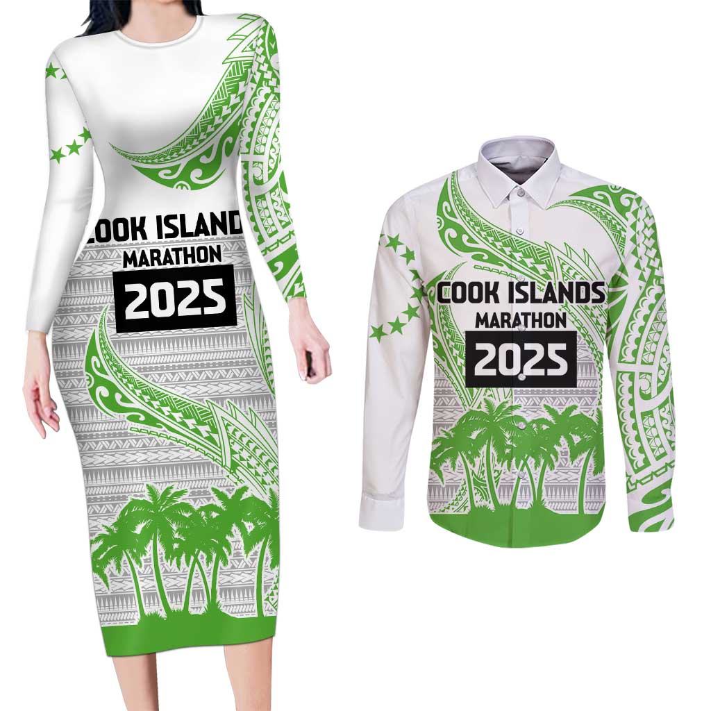 Cook Islands Marathon 2025-Pursuit in Paradise Couples Matching Long Sleeve Bodycon Dress and Long Sleeve Button Shirt Green Color LT03 Green - Polynesian Pride