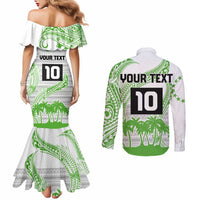 Cook Islands Marathon 2025-Pursuit in Paradise Couples Matching Mermaid Dress and Long Sleeve Button Shirt Green Color LT03 - Polynesian Pride