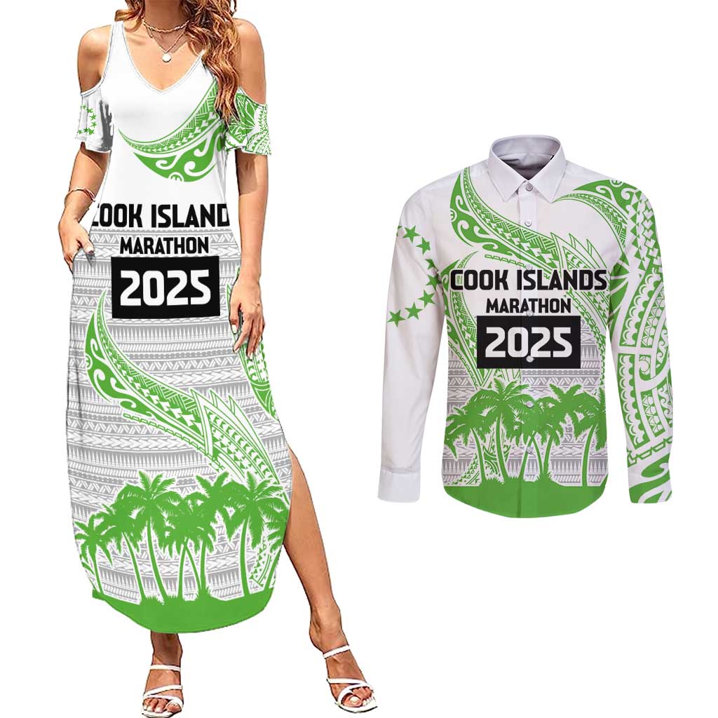 Cook Islands Marathon 2025-Pursuit in Paradise Couples Matching Summer Maxi Dress and Long Sleeve Button Shirt Green Color LT03 Green - Polynesian Pride