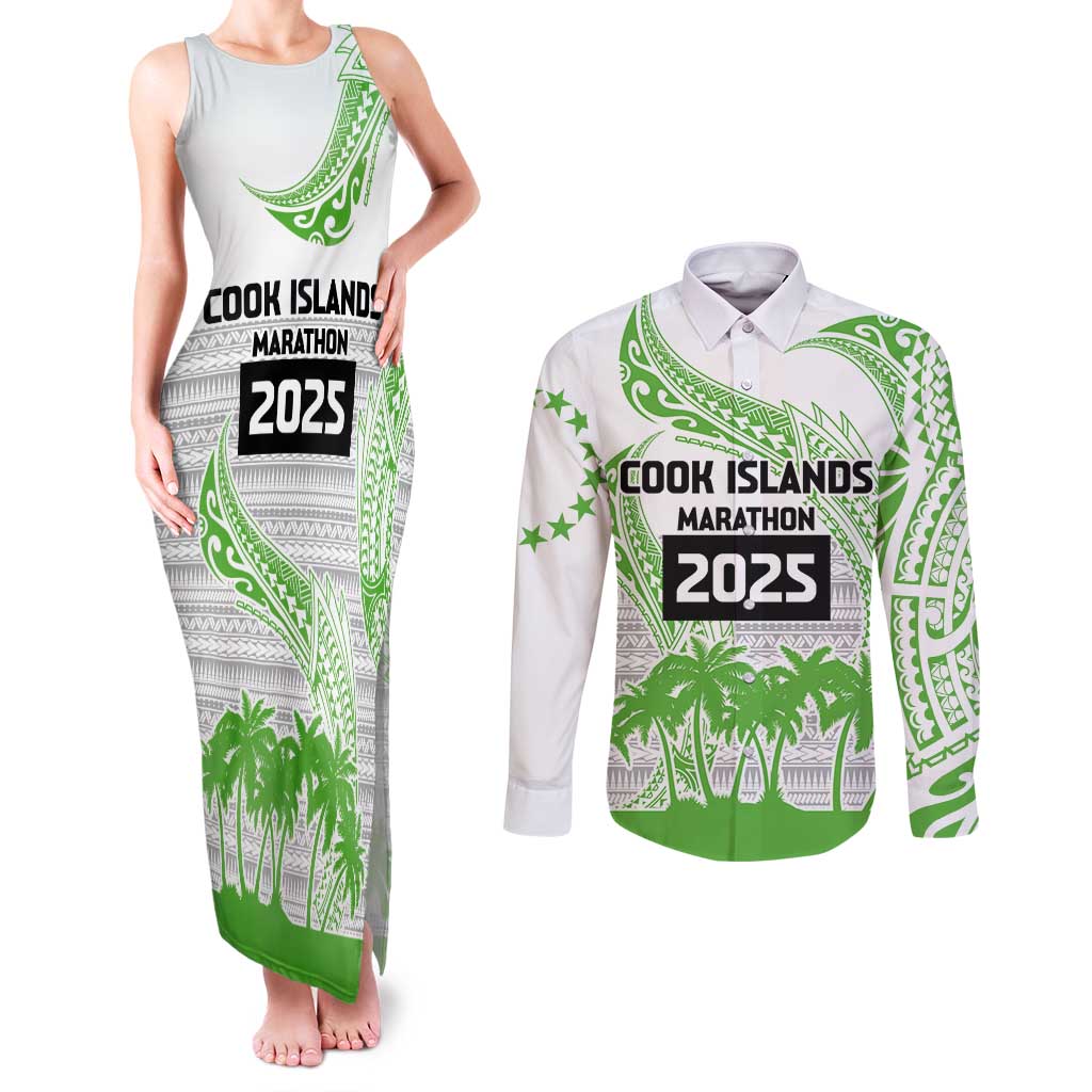 Cook Islands Marathon 2025-Pursuit in Paradise Couples Matching Tank Maxi Dress and Long Sleeve Button Shirt Green Color LT03 Green - Polynesian Pride