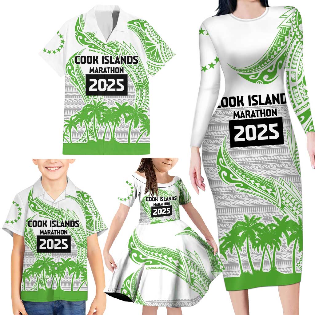 Cook Islands Marathon 2025-Pursuit in Paradise Family Matching Long Sleeve Bodycon Dress and Hawaiian Shirt Green Color LT03 - Polynesian Pride