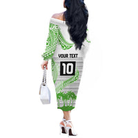 Cook Islands Marathon 2025-Pursuit in Paradise Off The Shoulder Long Sleeve Dress Green Color LT03 - Polynesian Pride