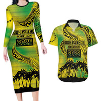 Cook Islands Marathon 2025-Pursuit in Paradise Couples Matching Long Sleeve Bodycon Dress and Hawaiian Shirt Special Edition LT03 Yellow-Green - Polynesian Pride