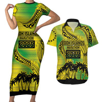 Cook Islands Marathon 2025-Pursuit in Paradise Couples Matching Short Sleeve Bodycon Dress and Hawaiian Shirt Special Edition LT03 Yellow-Green - Polynesian Pride