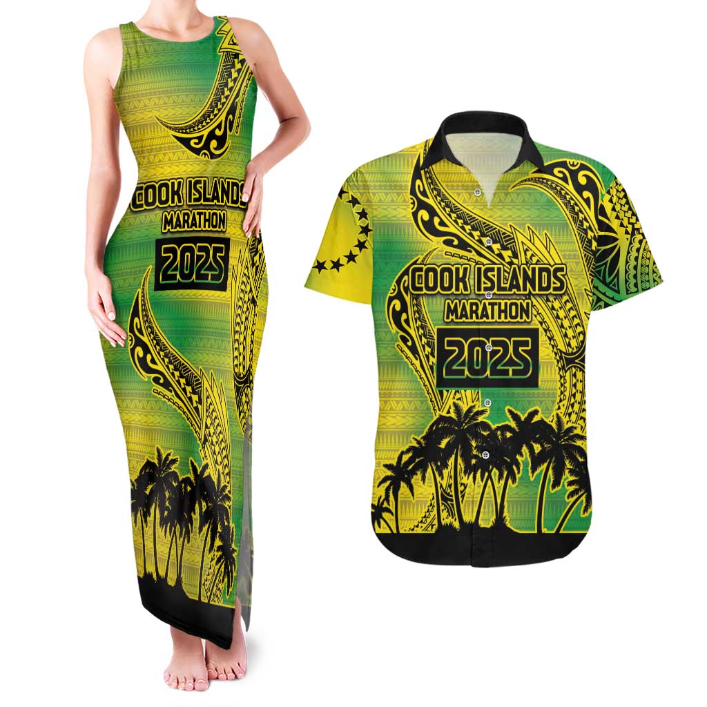 Cook Islands Marathon 2025-Pursuit in Paradise Couples Matching Tank Maxi Dress and Hawaiian Shirt Special Edition LT03 Yellow-Green - Polynesian Pride