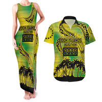 Cook Islands Marathon 2025-Pursuit in Paradise Couples Matching Tank Maxi Dress and Hawaiian Shirt Special Edition LT03 Yellow-Green - Polynesian Pride
