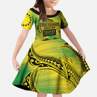 Cook Islands Marathon 2025-Pursuit in Paradise Family Matching Off The Shoulder Long Sleeve Dress and Hawaiian Shirt Special Edition LT03 Daughter's Dress Yellow-Green - Polynesian Pride