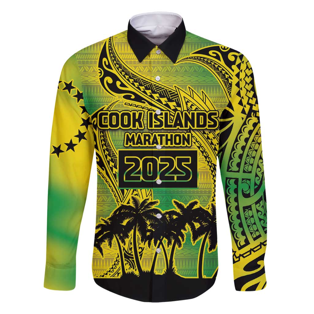 Cook Islands Marathon 2025-Pursuit in Paradise Family Matching Off Shoulder Maxi Dress and Hawaiian Shirt Special Edition LT03 Dad's Shirt - Long Sleeve Yellow-Green - Polynesian Pride