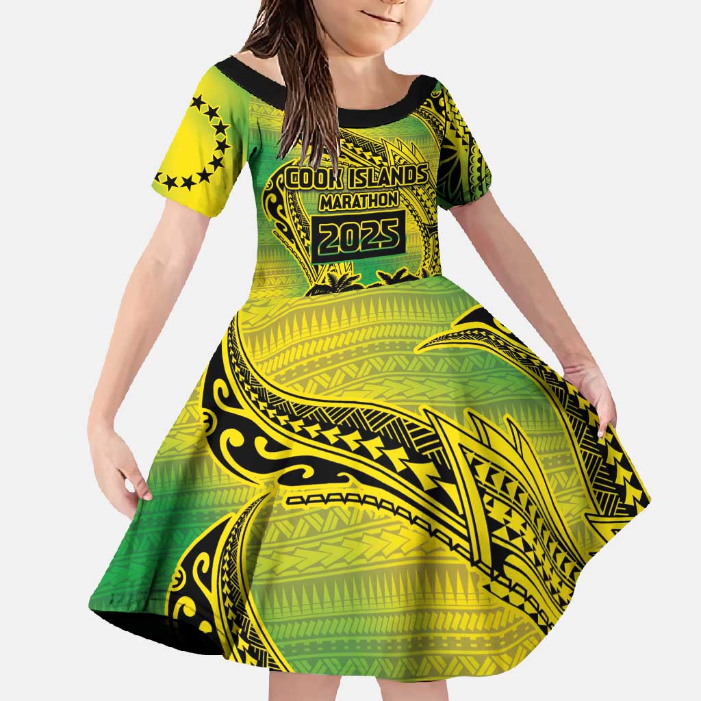 Cook Islands Marathon 2025-Pursuit in Paradise Family Matching Summer Maxi Dress and Hawaiian Shirt Special Edition LT03 Daughter's Dress Yellow-Green - Polynesian Pride