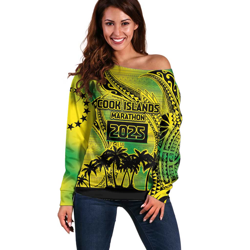Cook Islands Marathon 2025-Pursuit in Paradise Off Shoulder Sweater Special Edition LT03 Women Yellow-Green - Polynesian Pride