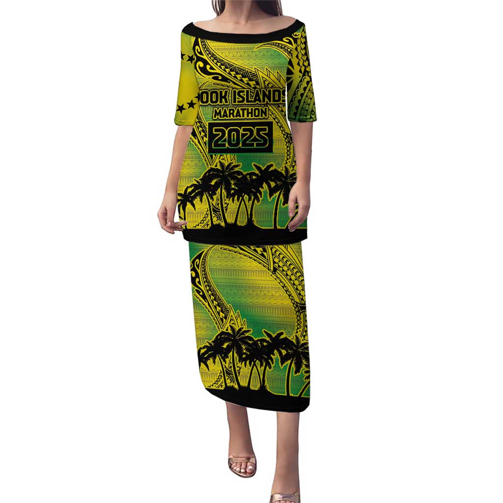 Cook Islands Marathon 2025-Pursuit in Paradise Puletasi Special Edition LT03 Long Dress Yellow-Green - Polynesian Pride