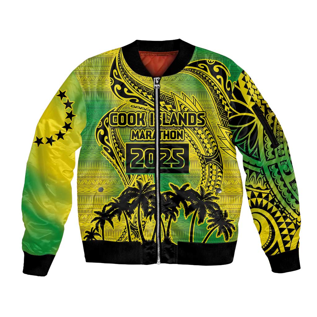 Cook Islands Marathon 2025-Pursuit in Paradise Sleeve Zip Bomber Jacket Special Edition LT03 Unisex Yellow-Green - Polynesian Pride