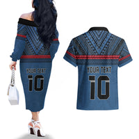 Custom Toa Samoa Rugby Couples Matching Off The Shoulder Long Sleeve Dress and Hawaiian Shirt Samoan Warrior Ula Fala Tribal Pattern LT03 - Polynesian Pride