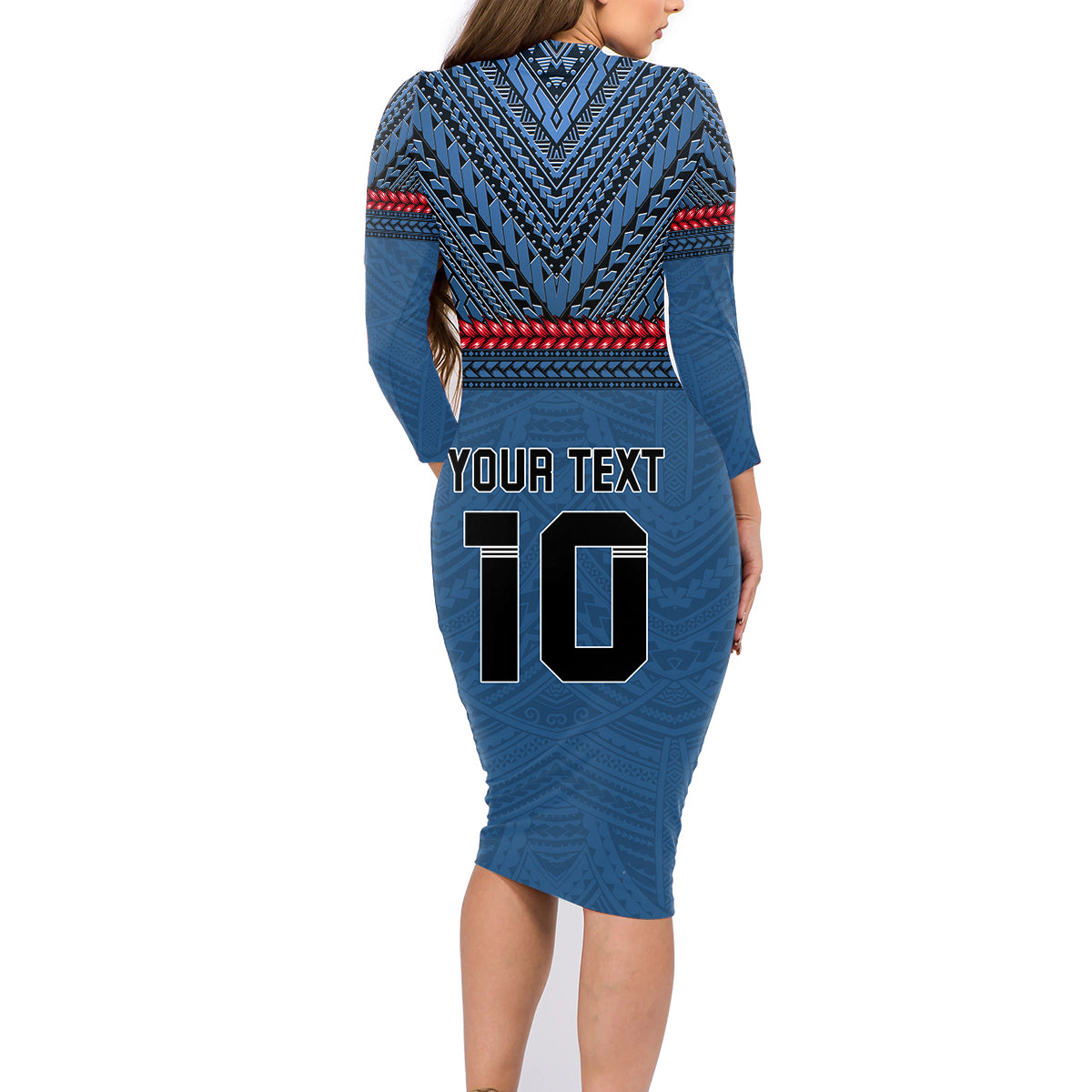 Custom Toa Samoa Rugby Family Matching Long Sleeve Bodycon Dress and Hawaiian Shirt Samoan Warrior Ula Fala Tribal Pattern LT03 - Polynesian Pride