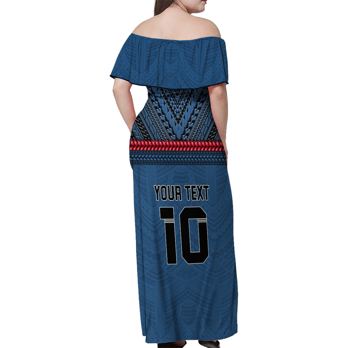 Custom Toa Samoa Rugby Family Matching Off Shoulder Maxi Dress and Hawaiian Shirt Samoan Warrior Ula Fala Tribal Pattern LT03 - Polynesian Pride