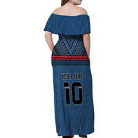 Custom Toa Samoa Rugby Family Matching Off Shoulder Maxi Dress and Hawaiian Shirt Samoan Warrior Ula Fala Tribal Pattern LT03 - Polynesian Pride