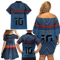 Custom Toa Samoa Rugby Family Matching Off Shoulder Short Dress and Hawaiian Shirt Samoan Warrior Ula Fala Tribal Pattern LT03 - Polynesian Pride