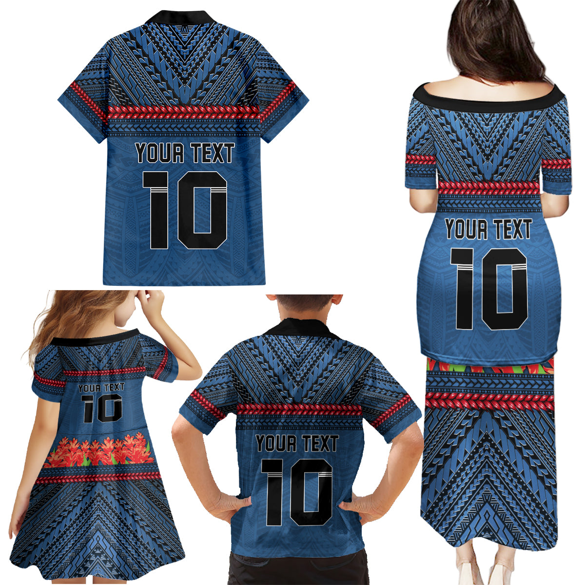 Custom Toa Samoa Rugby Family Matching Puletasi and Hawaiian Shirt Samoan Warrior Ula Fala Tribal Pattern LT03 - Polynesian Pride