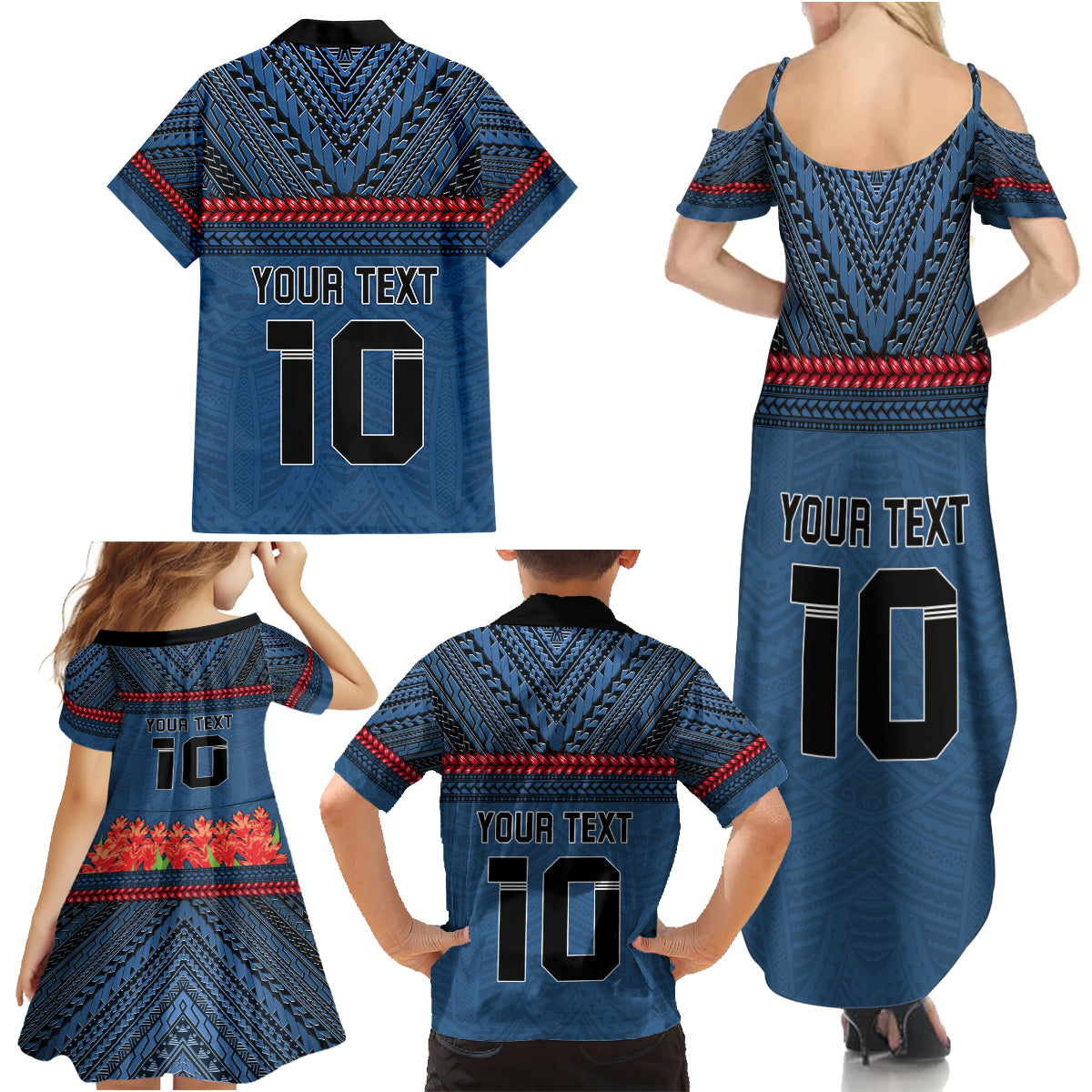 Custom Toa Samoa Rugby Family Matching Summer Maxi Dress and Hawaiian Shirt Samoan Warrior Ula Fala Tribal Pattern LT03 - Polynesian Pride