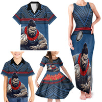 Custom Toa Samoa Rugby Family Matching Tank Maxi Dress and Hawaiian Shirt Samoan Warrior Ula Fala Tribal Pattern LT03 - Polynesian Pride