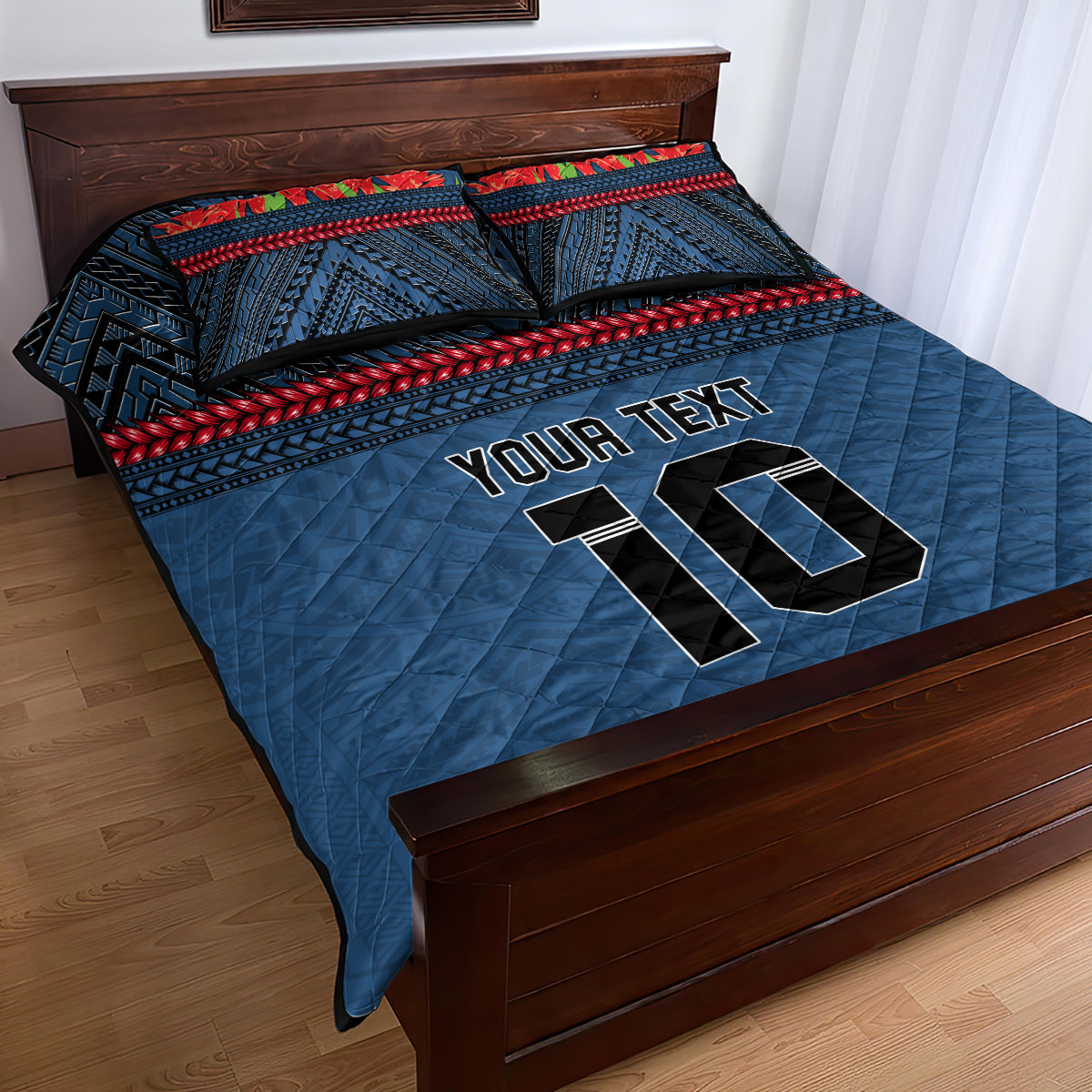 Custom Toa Samoa Rugby Quilt Bed Set Samoan Warrior Ula Fala Tribal Pattern