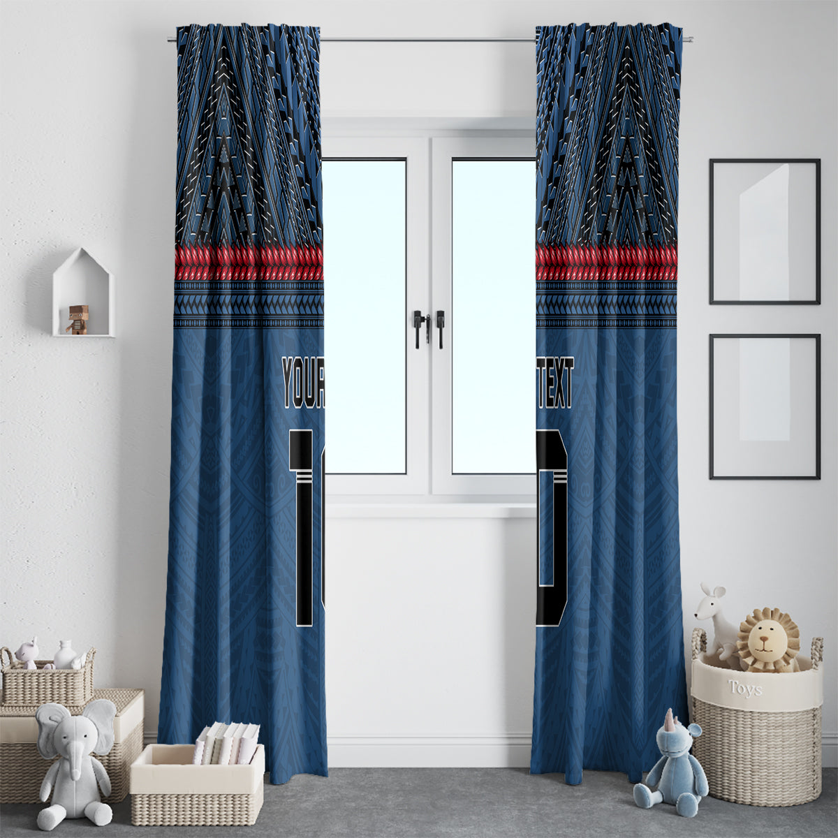 Custom Toa Samoa Rugby Window Curtain Samoan Warrior Ula Fala Tribal Pattern