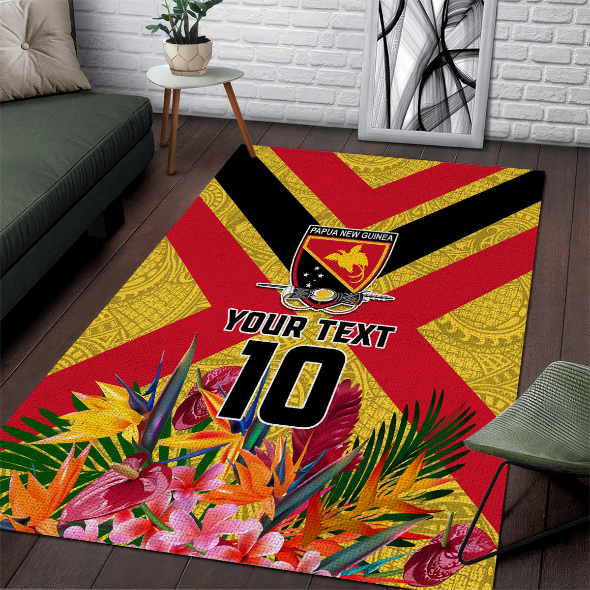 Custom Papua New Guinea Rugby Area Rug Bird of Paradise and Hibiscus Polynesian Pattern Yellow Color LT03 Yellow - Polynesian Pride