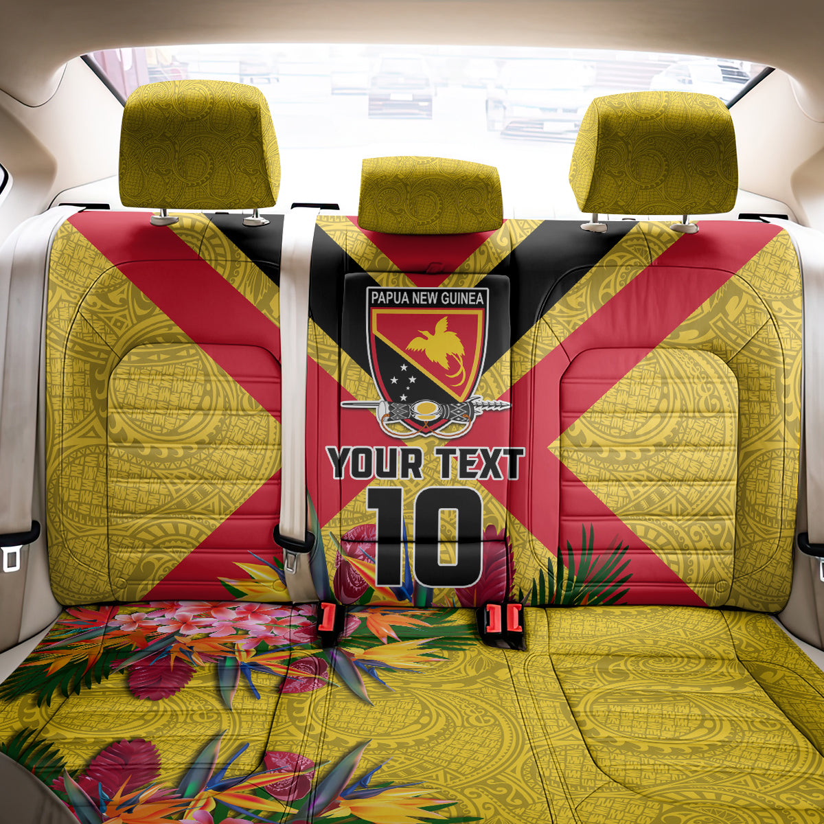 Custom Papua New Guinea Rugby Back Car Seat Cover Bird of Paradise and Hibiscus Polynesian Pattern Yellow Color LT03 - Polynesian Pride