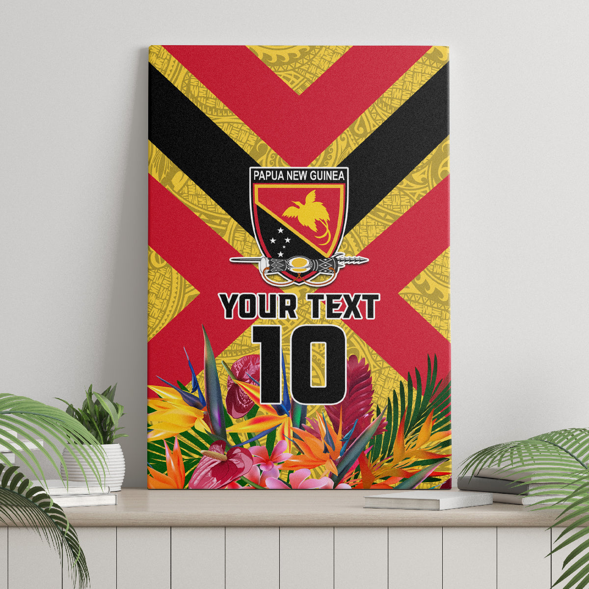 Custom Papua New Guinea Rugby Canvas Wall Art Bird of Paradise and Hibiscus Polynesian Pattern Yellow Color LT03 - Polynesian Pride