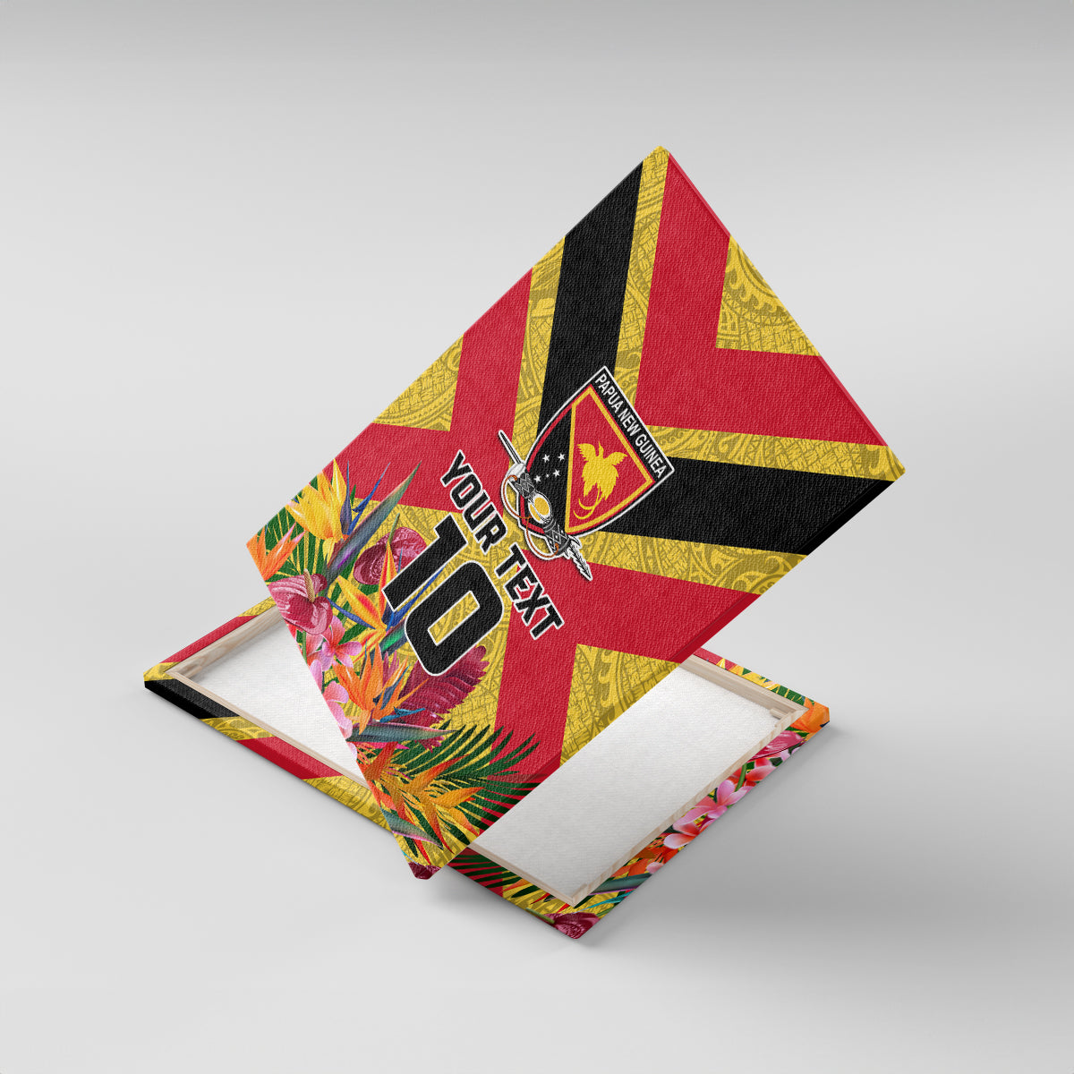 Custom Papua New Guinea Rugby Canvas Wall Art Bird of Paradise and Hibiscus Polynesian Pattern Yellow Color LT03 With Frame Yellow - Polynesian Pride