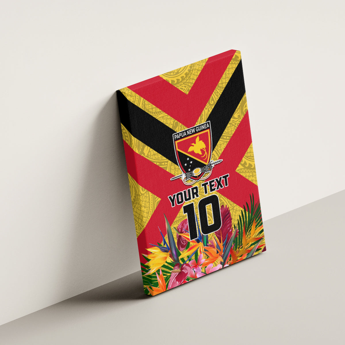 Custom Papua New Guinea Rugby Canvas Wall Art Bird of Paradise and Hibiscus Polynesian Pattern Yellow Color LT03 - Polynesian Pride