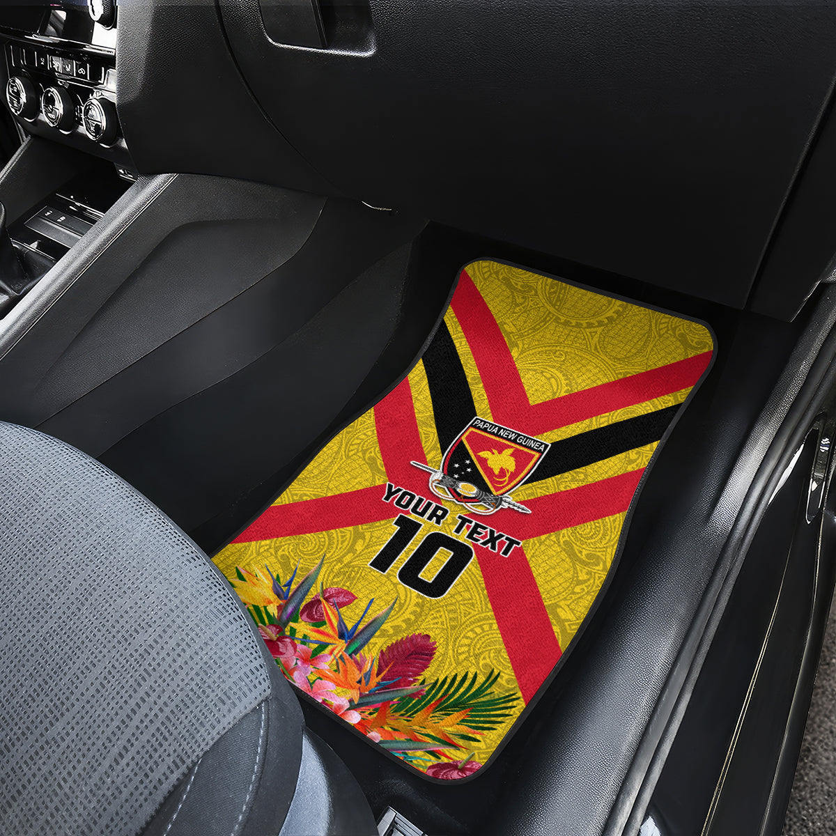 Custom Papua New Guinea Rugby Car Mats Bird of Paradise and Hibiscus Polynesian Pattern Yellow Color LT03 - Polynesian Pride