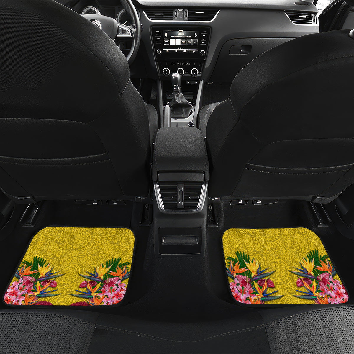 Custom Papua New Guinea Rugby Car Mats Bird of Paradise and Hibiscus Polynesian Pattern Yellow Color LT03 Set 2pcs - Back Yellow - Polynesian Pride