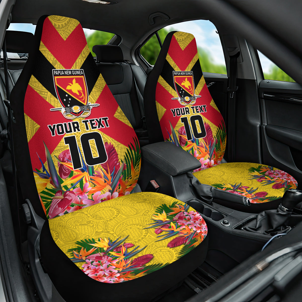 Custom Papua New Guinea Rugby Car Seat Cover Bird of Paradise and Hibiscus Polynesian Pattern Yellow Color LT03 One Size Yellow - Polynesian Pride