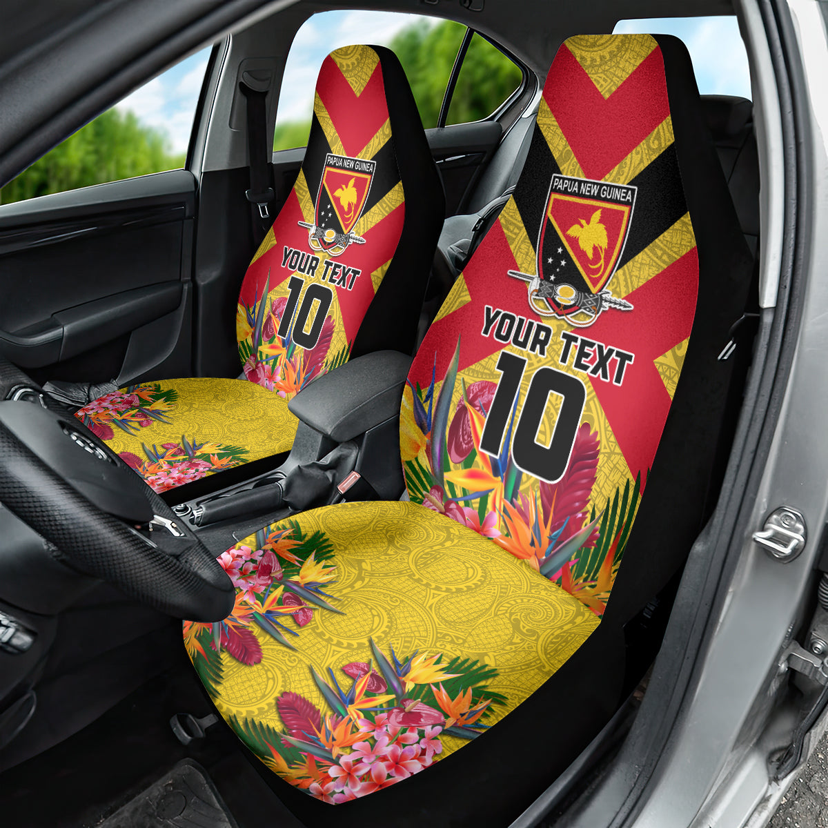 Custom Papua New Guinea Rugby Car Seat Cover Bird of Paradise and Hibiscus Polynesian Pattern Yellow Color LT03 - Polynesian Pride