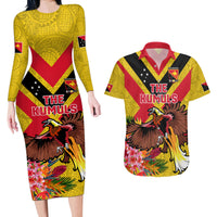 Custom Papua New Guinea Rugby Couples Matching Long Sleeve Bodycon Dress and Hawaiian Shirt Bird of Paradise and Hibiscus Polynesian Pattern Yellow Color LT03 Yellow - Polynesian Pride