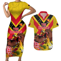 Custom Papua New Guinea Rugby Couples Matching Short Sleeve Bodycon Dress and Hawaiian Shirt Bird of Paradise and Hibiscus Polynesian Pattern Yellow Color LT03 Yellow - Polynesian Pride