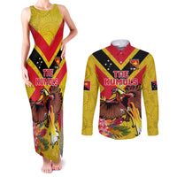 Custom Papua New Guinea Rugby Couples Matching Tank Maxi Dress and Long Sleeve Button Shirt Bird of Paradise and Hibiscus Polynesian Pattern Yellow Color LT03 Yellow - Polynesian Pride