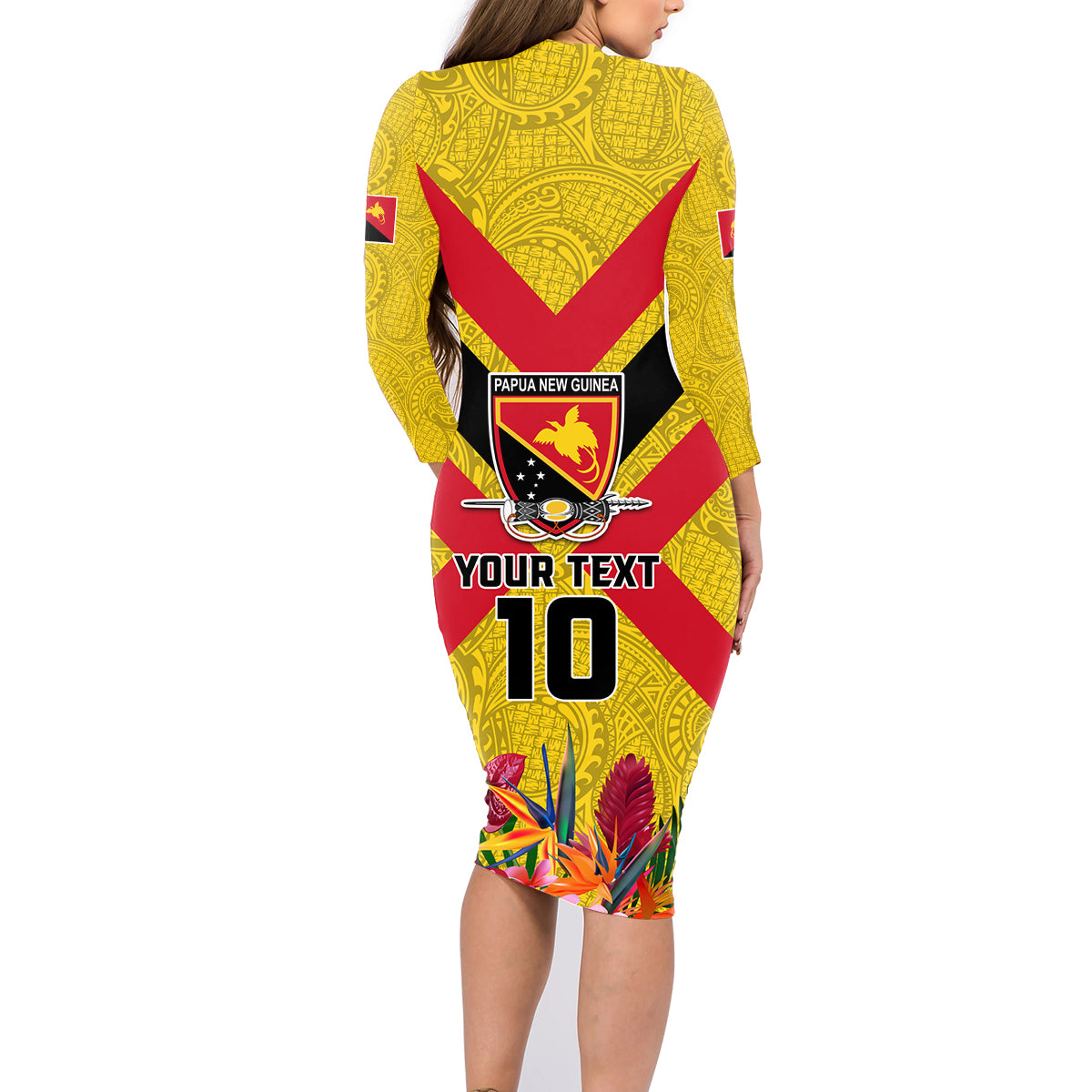 Custom Papua New Guinea Rugby Family Matching Long Sleeve Bodycon Dress and Hawaiian Shirt Bird of Paradise and Hibiscus Polynesian Pattern Yellow Color LT03 - Polynesian Pride