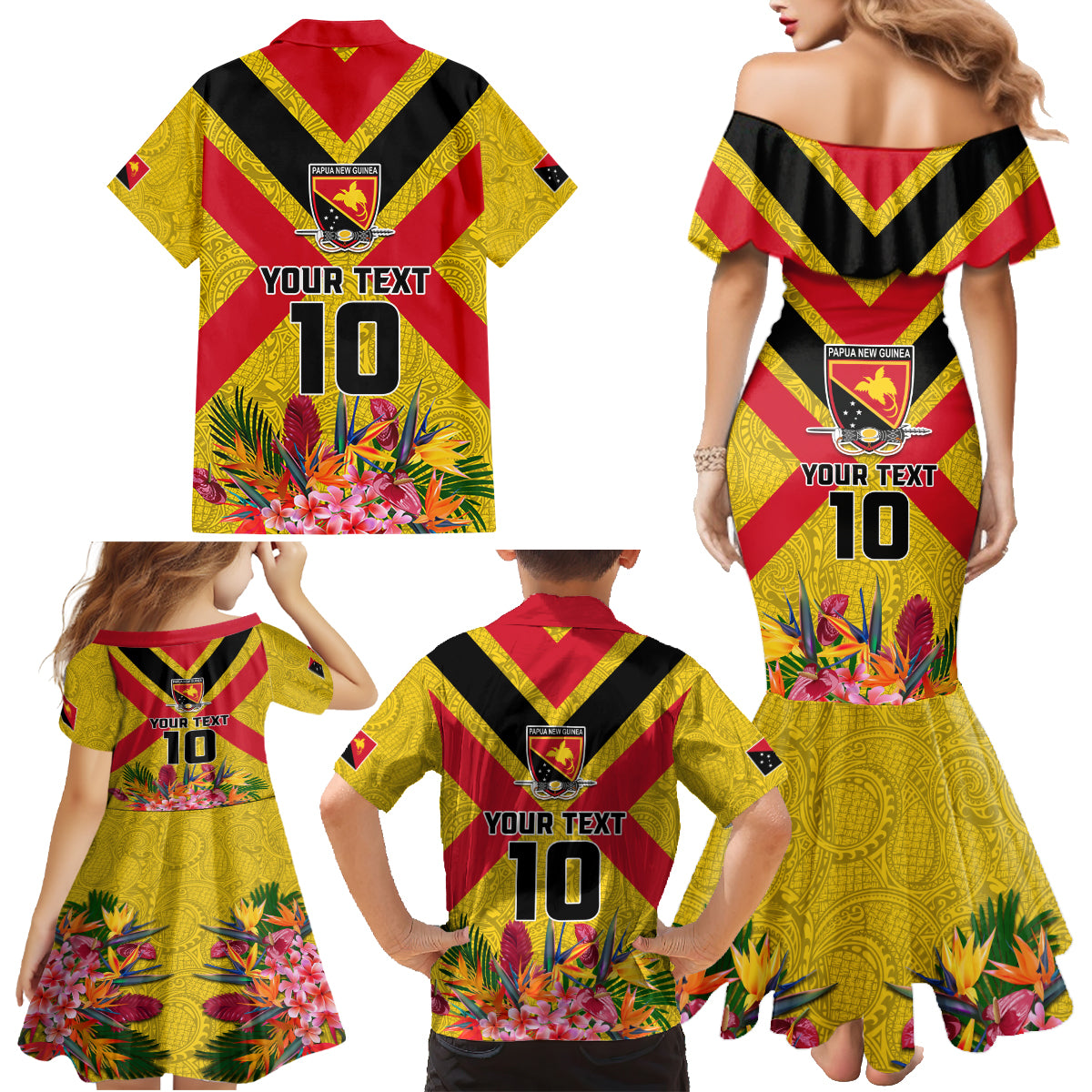 Custom Papua New Guinea Rugby Family Matching Mermaid Dress and Hawaiian Shirt Bird of Paradise and Hibiscus Polynesian Pattern Yellow Color LT03 - Polynesian Pride