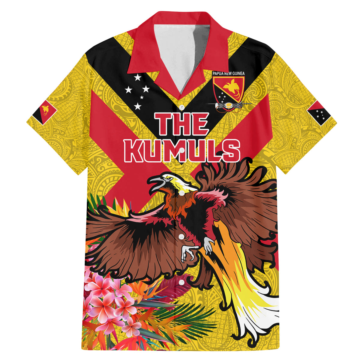 Custom Papua New Guinea Rugby Family Matching Mermaid Dress and Hawaiian Shirt Bird of Paradise and Hibiscus Polynesian Pattern Yellow Color LT03 Dad's Shirt - Short Sleeve Yellow - Polynesian Pride
