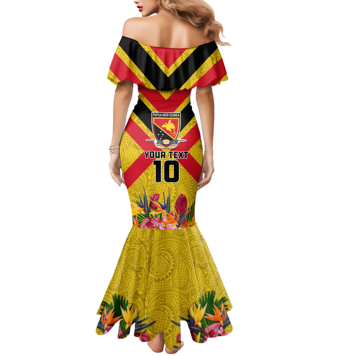 Custom Papua New Guinea Rugby Family Matching Mermaid Dress and Hawaiian Shirt Bird of Paradise and Hibiscus Polynesian Pattern Yellow Color LT03 - Polynesian Pride