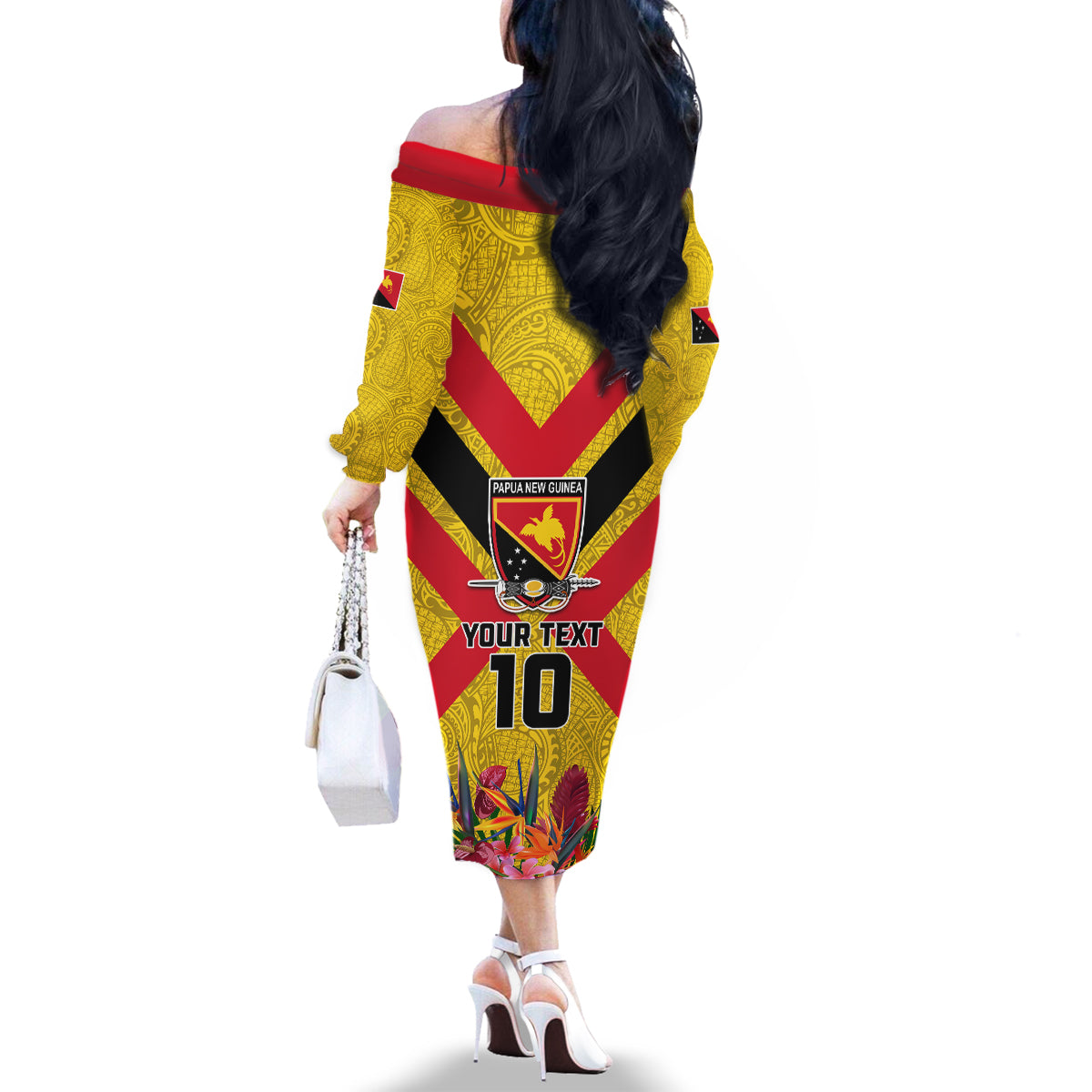 Custom Papua New Guinea Rugby Family Matching Off The Shoulder Long Sleeve Dress and Hawaiian Shirt Bird of Paradise and Hibiscus Polynesian Pattern Yellow Color LT03 - Polynesian Pride