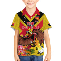 Custom Papua New Guinea Rugby Family Matching Off The Shoulder Long Sleeve Dress and Hawaiian Shirt Bird of Paradise and Hibiscus Polynesian Pattern Yellow Color LT03 Son's Shirt Yellow - Polynesian Pride