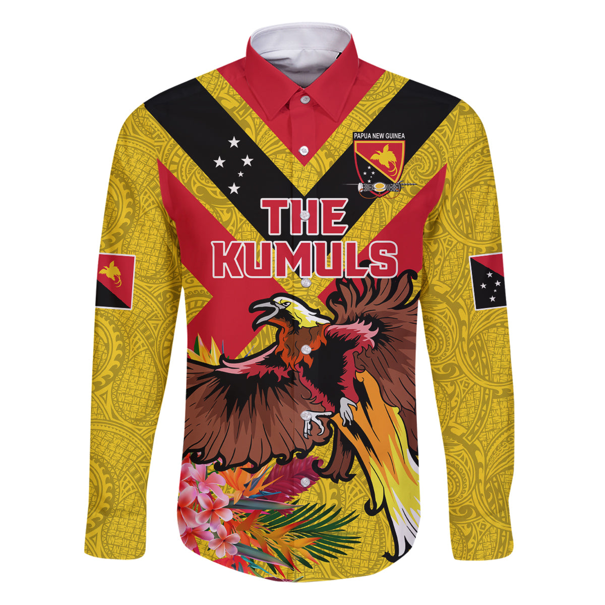 Custom Papua New Guinea Rugby Family Matching Puletasi and Hawaiian Shirt Bird of Paradise and Hibiscus Polynesian Pattern Yellow Color LT03 Dad's Shirt - Long Sleeve Yellow - Polynesian Pride