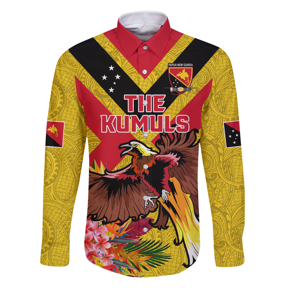 Custom Papua New Guinea Rugby Family Matching Summer Maxi Dress and Hawaiian Shirt Bird of Paradise and Hibiscus Polynesian Pattern Yellow Color LT03 Dad's Shirt - Long Sleeve Yellow - Polynesian Pride